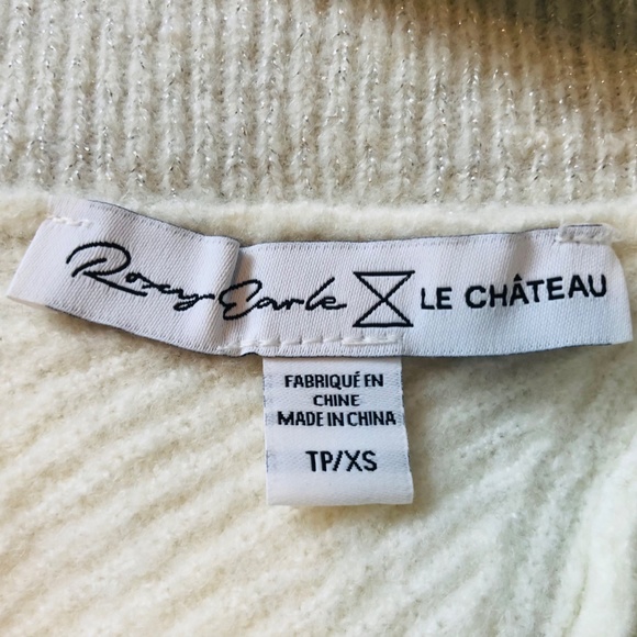 White Silver Off-the-shoulder V Neck knit sweater - Picture 3 of 4